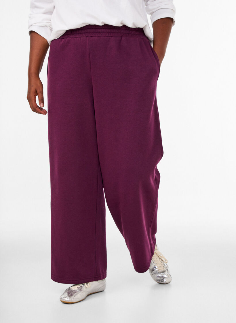High-waisted sweatpants with wide legs, Purple, Model image number 2