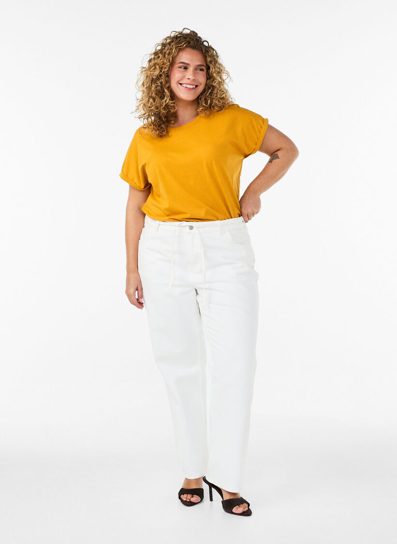Short-sleeved cotton blend T-shirt, Yellow, Model image number 1