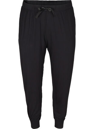 Floral pyjama trousers in viscose, Black, Packshot image number 0