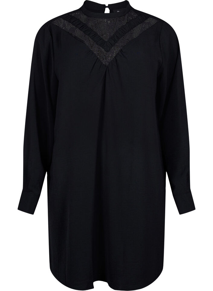 Short dress with lace detail, Black, Packshot image number 0