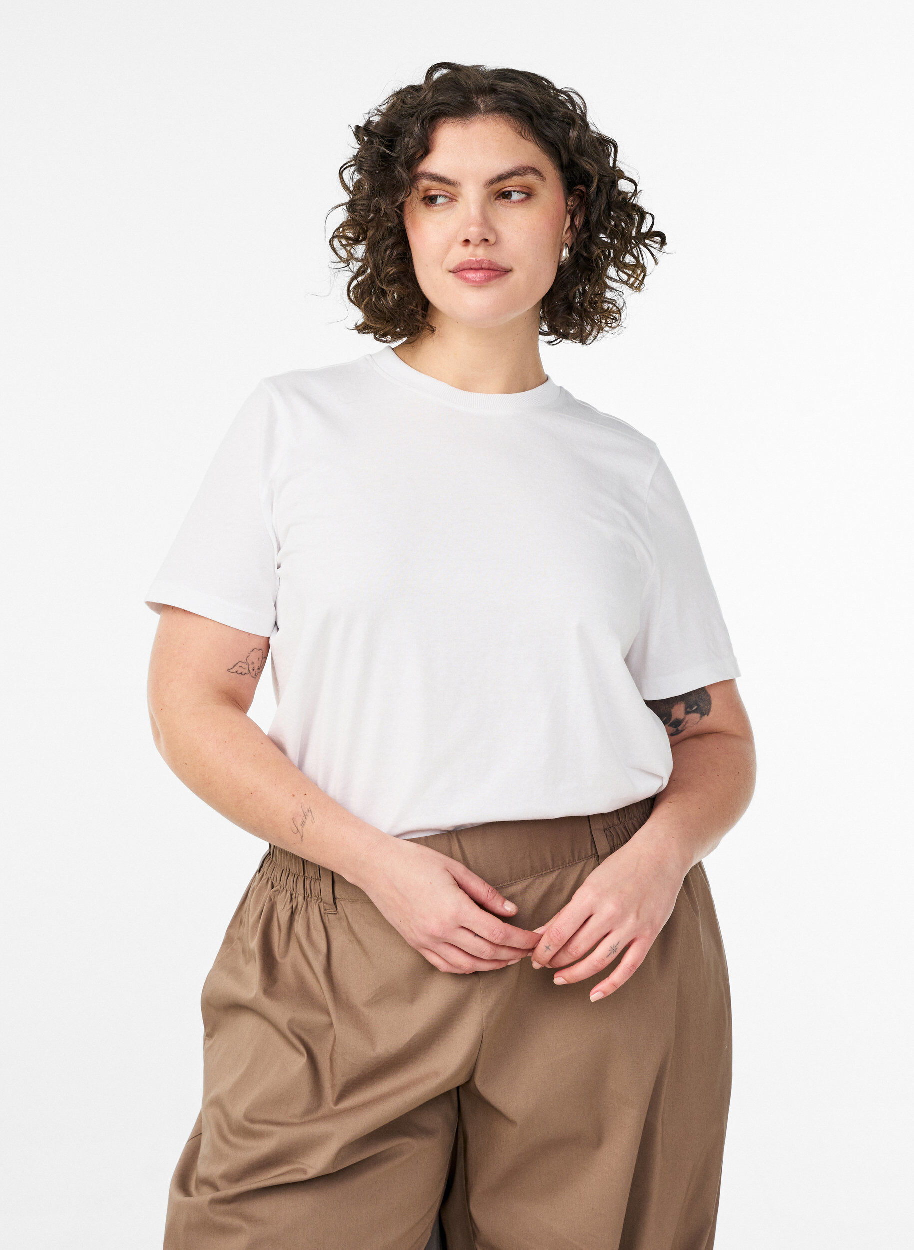 Cotton T-shirt with print, White, Model