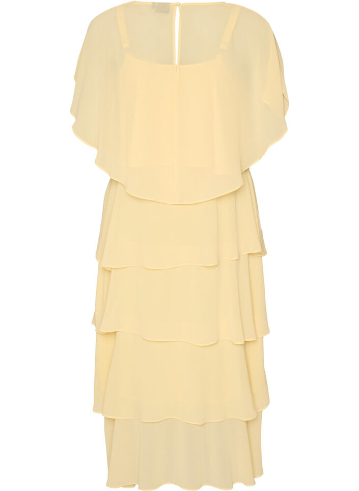 Maxi dress with ruffle layers and detachable cape, Yellow, Packshot image number 1