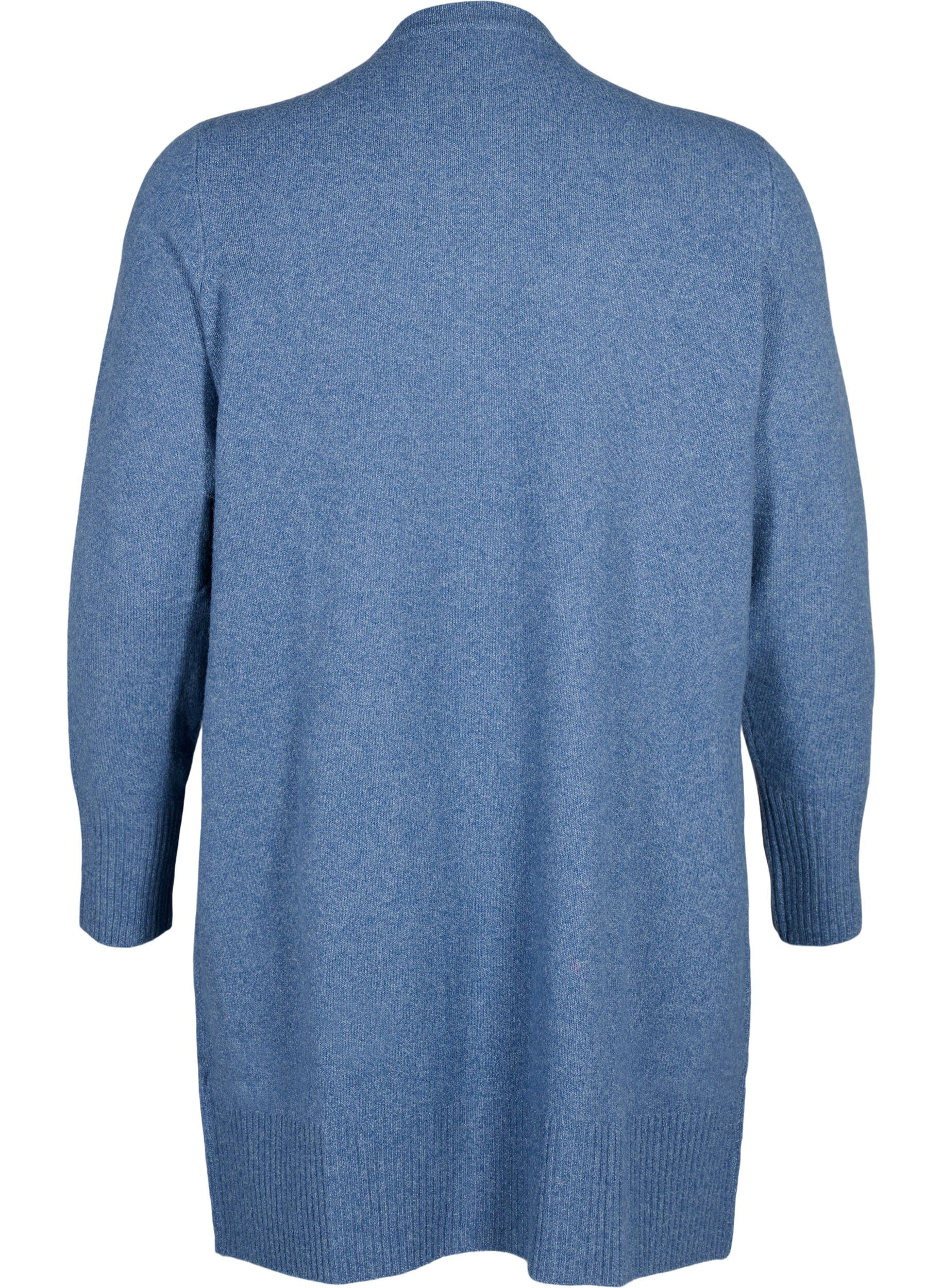 Zizzifashion Ribbed Knit Cardigan with Pockets, Blue, Packshot image number 1