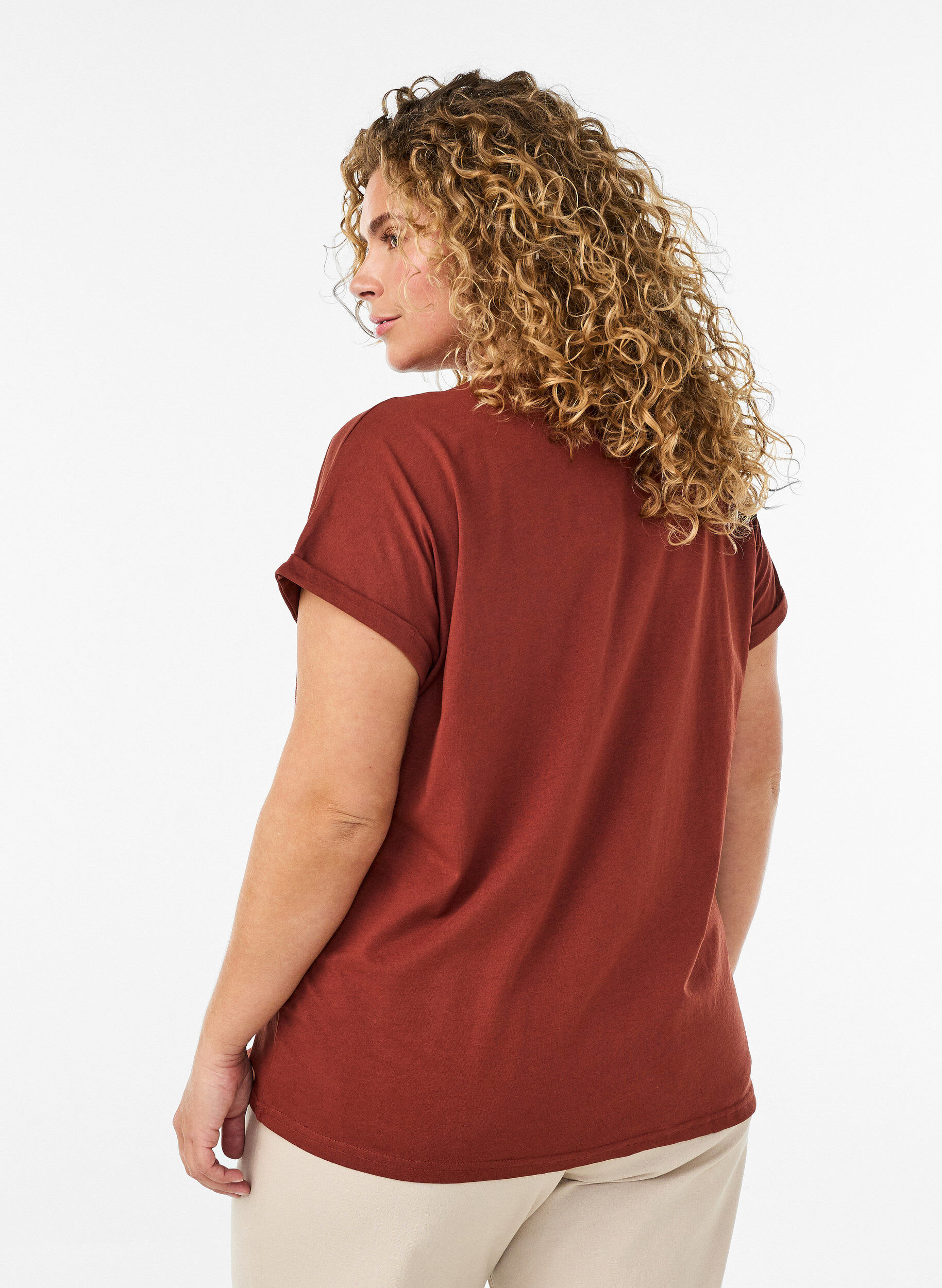ZizzifashionShort-sleeved cotton blend T-shirt, Red, Model image number 2