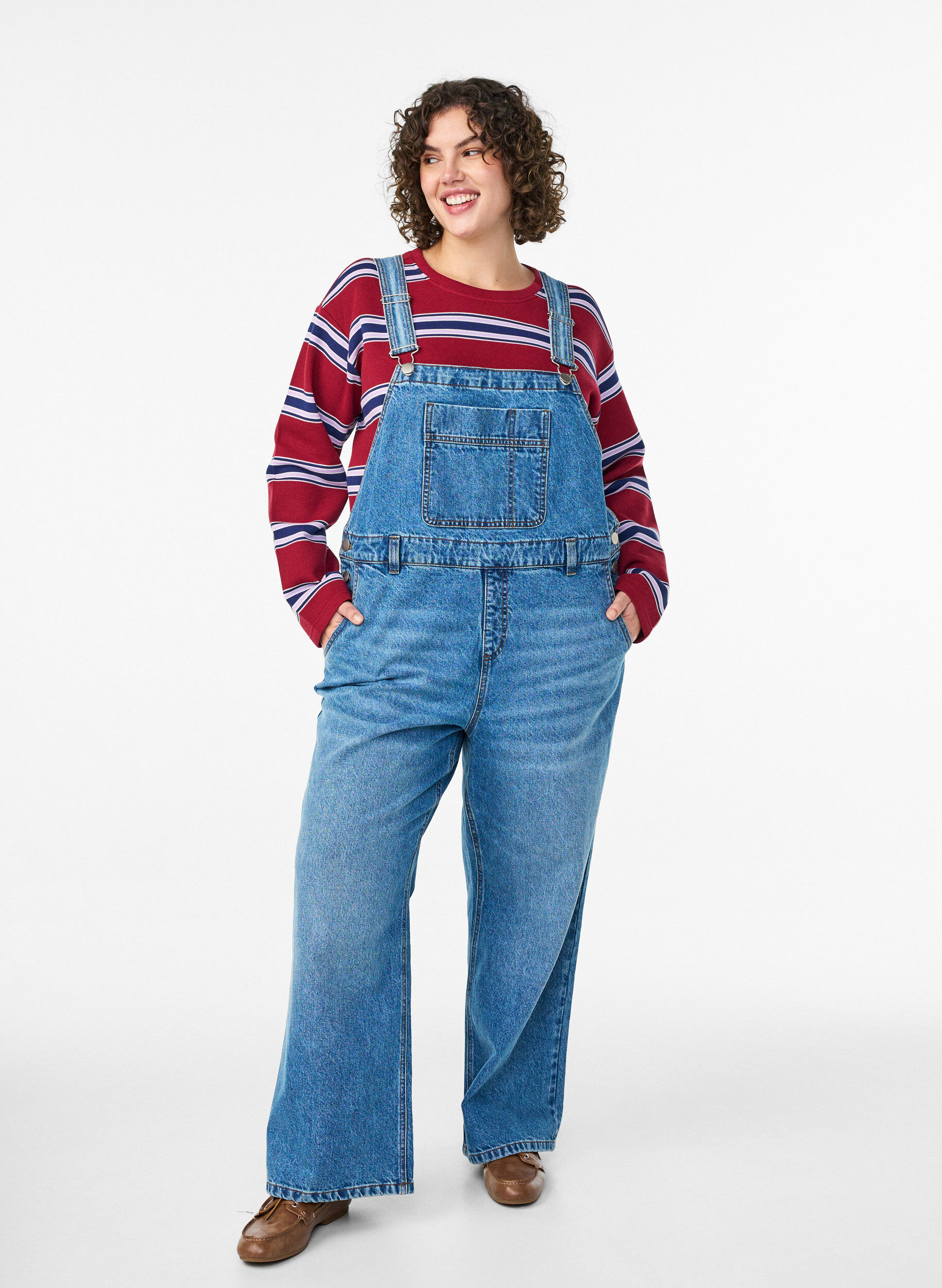 Wide-leg denim overalls, Blue, Model