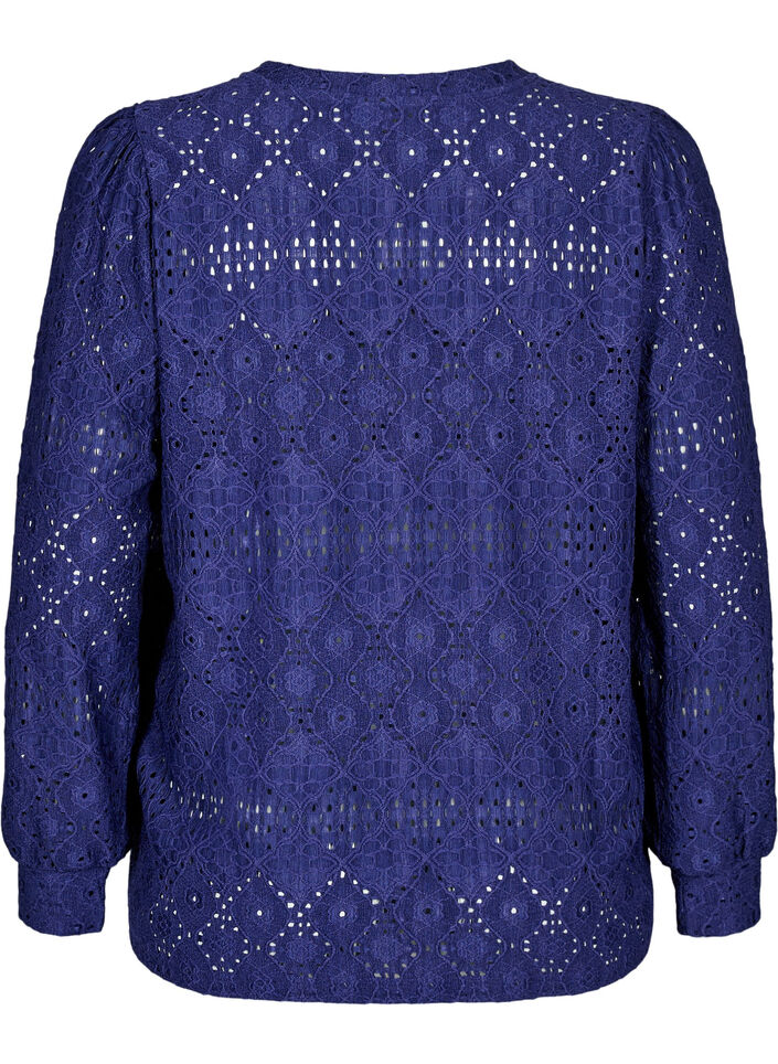 Long-sleeved blouse with an openwork pattern, Purple, Packshot image number 1