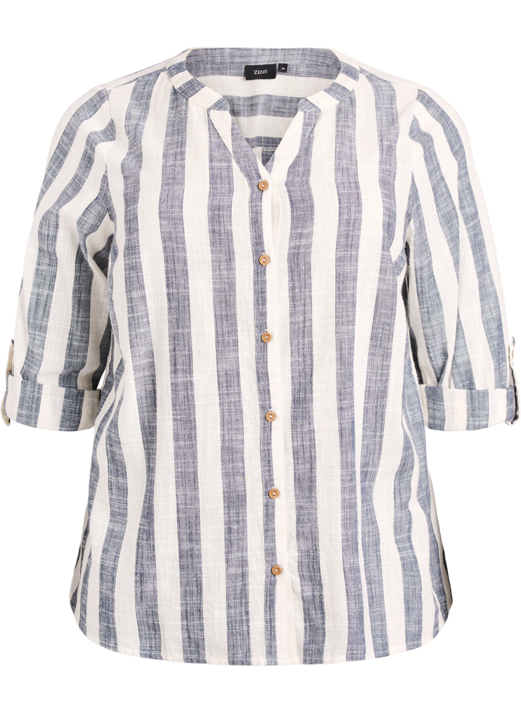 Cotton shirt blouse with V-neck