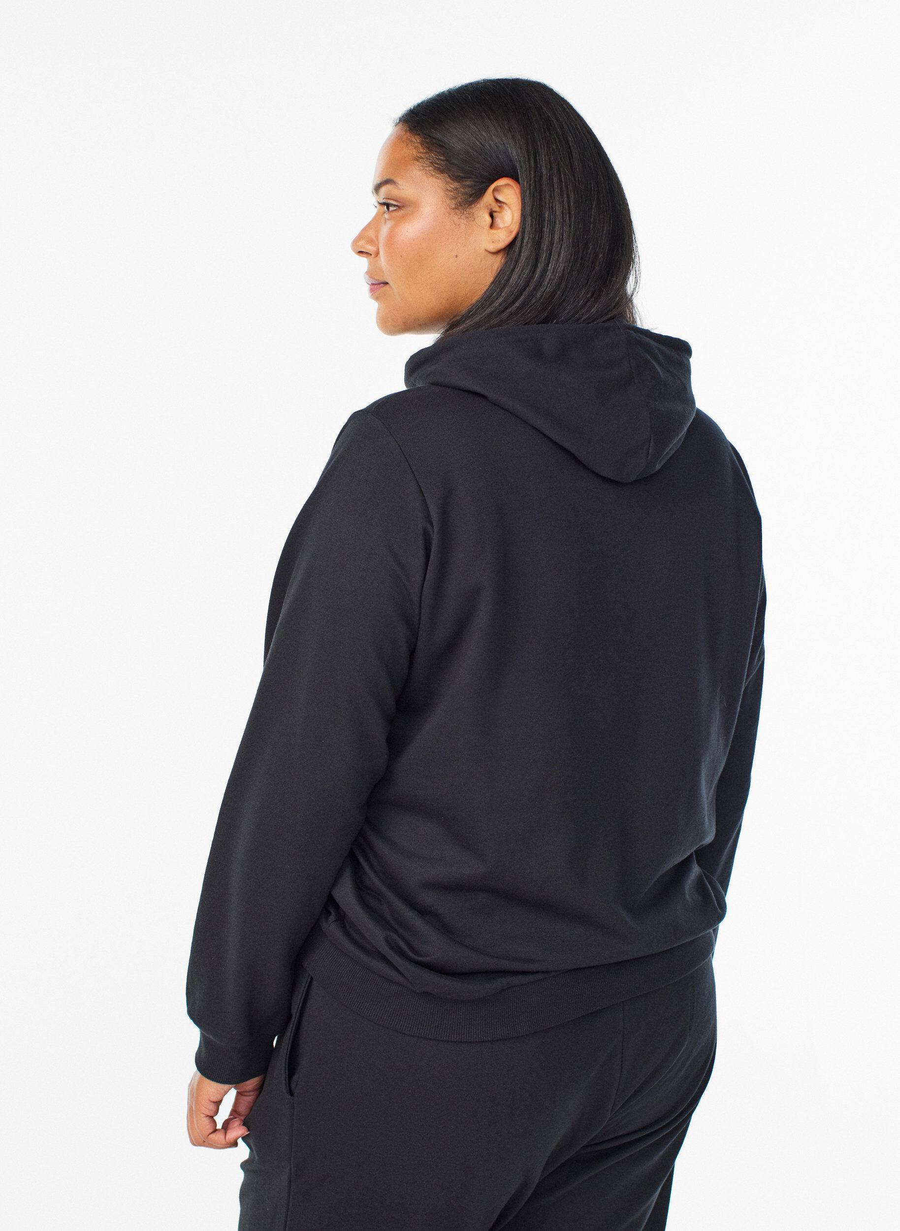 ZizzifashionSweatshirt with hood and print, Black, Model image number 2