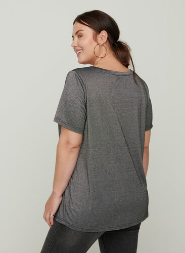 Short-sleeved sparkly t-shirt, Black w Silver , Model image number 1