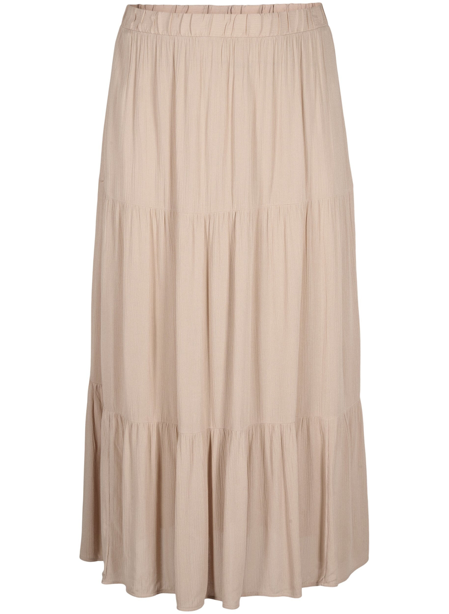 Zizzifashion Long skirt with elasticated waist, Beige, Packshot image number 0