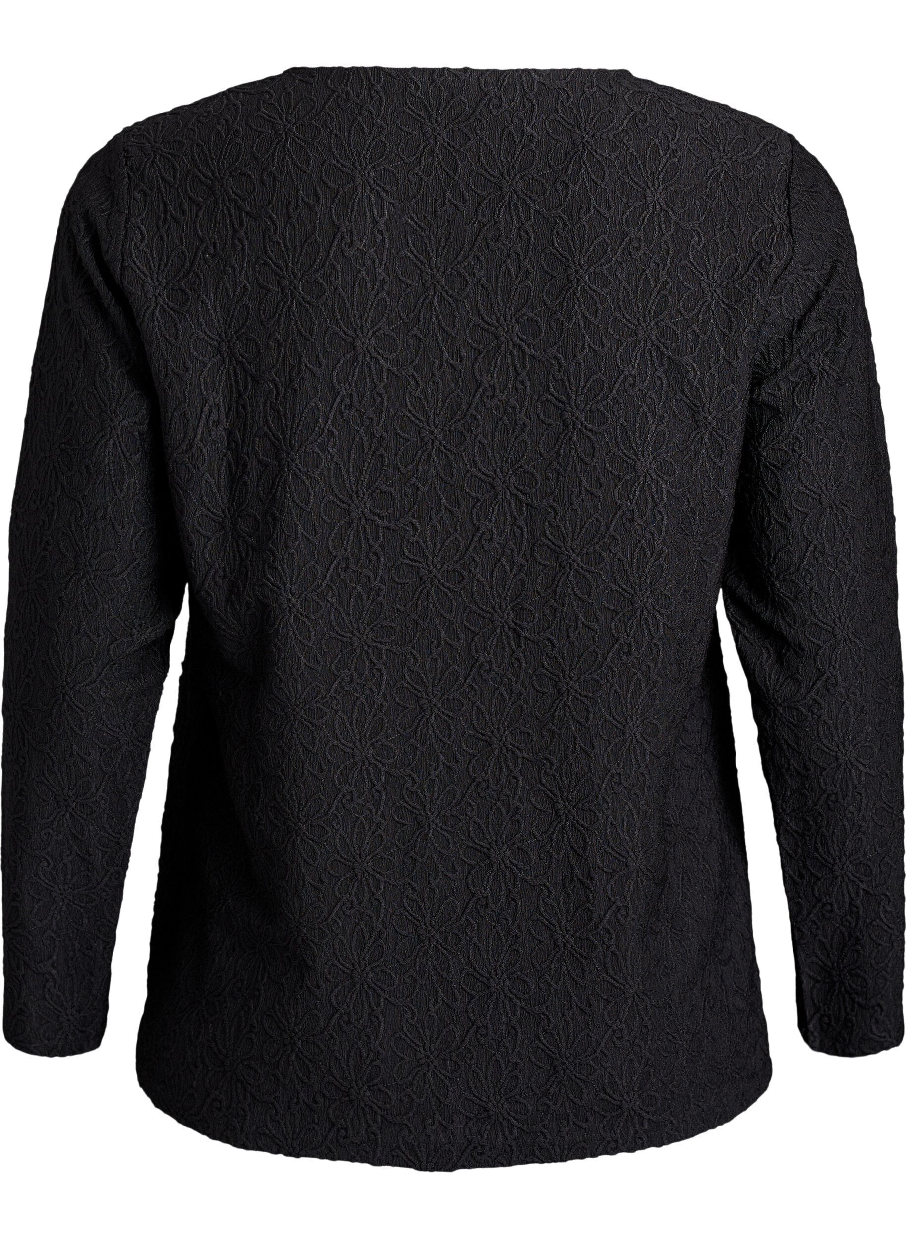 Zizzifashion Long-sleeved blouse with floral texture, Black, Packshot image number 1