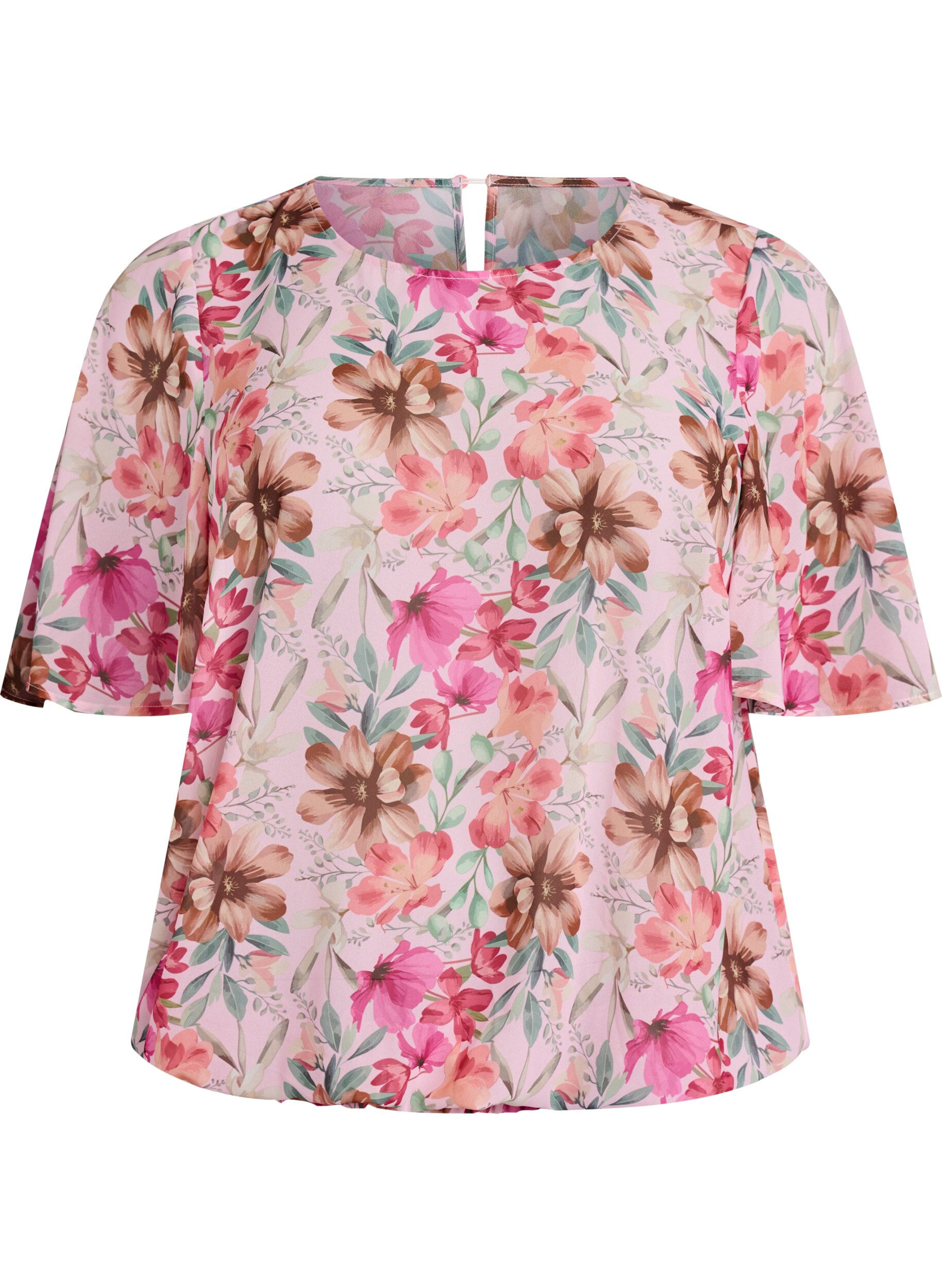 Zizzifashion Floral blouse with short sleeves and smock, Rose, Packshot image number 0
