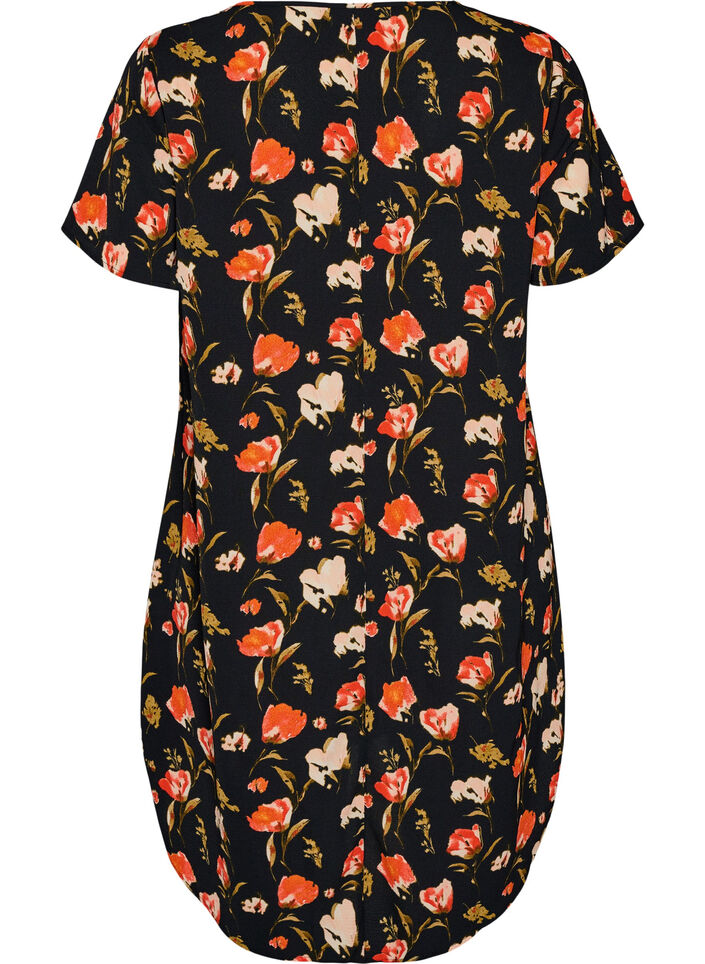 Dress with print and short sleeves, Black, Packshot image number 1