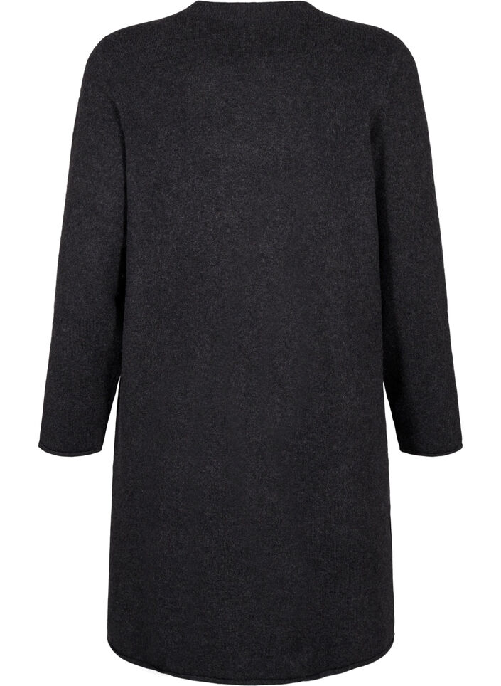 Knitted dress with a round neck and slit, Dark Grey Melange, Packshot image number 1