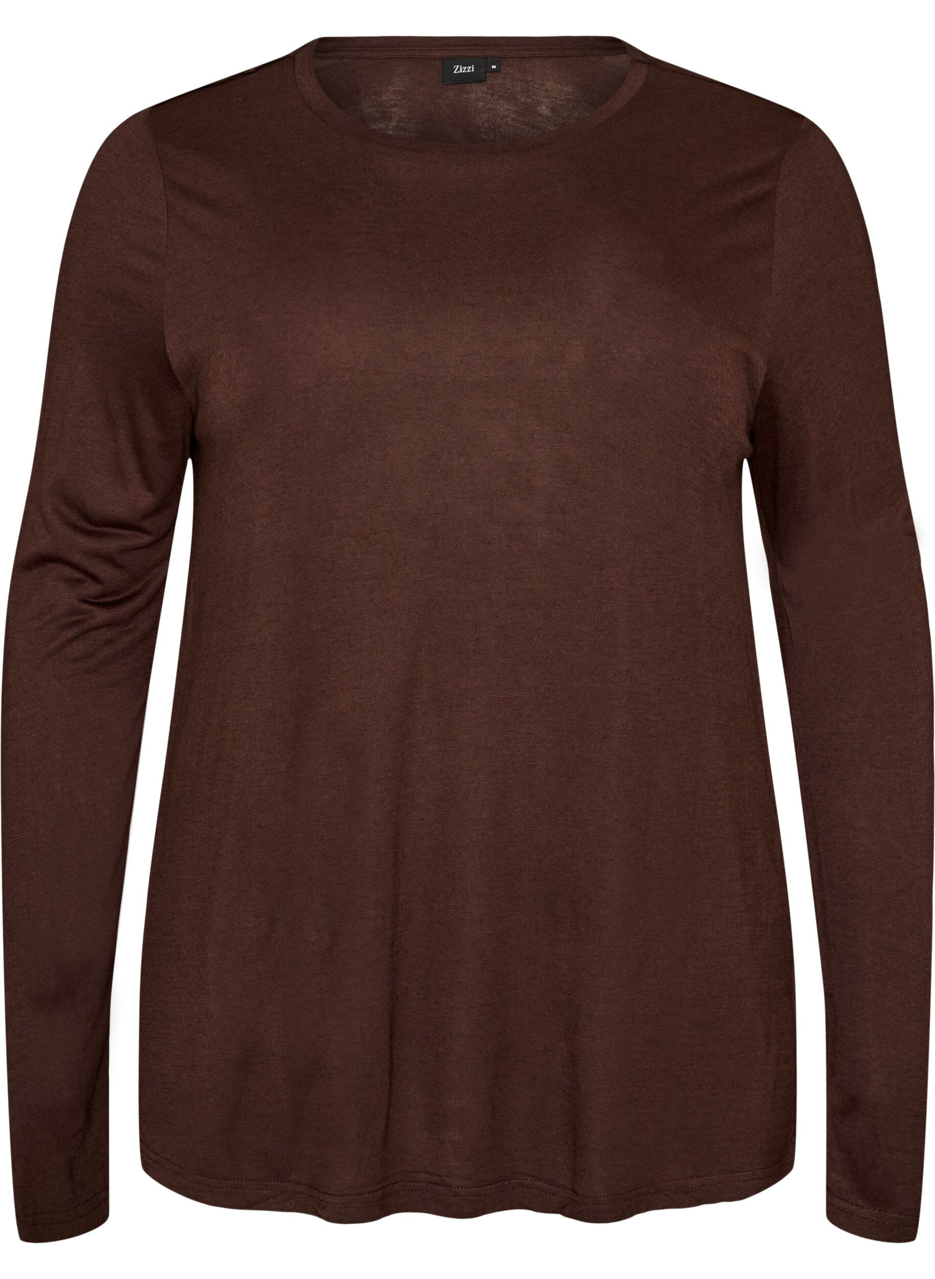 ZizzifashionLong-sleeved blouse in wool and viscose, Brown, Packshot image number 0