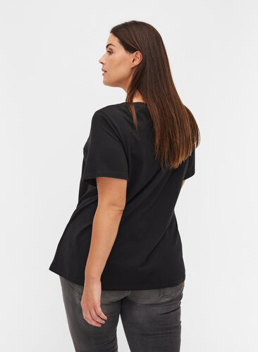 Organic cotton t-shirt with print, Black Merci, Model image number 1