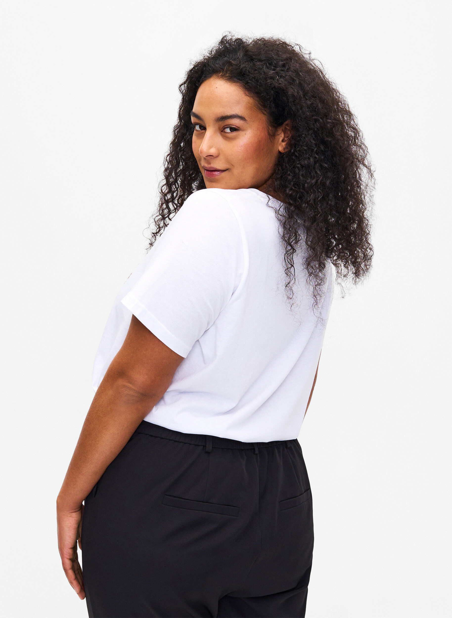 Zizzifashion Cotton T-shirt with text print, B. White w. Flower, Model image number 1