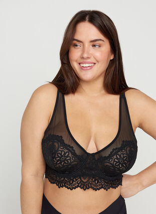 Figa underwired bra with lace and mesh, Black, Model image number 0