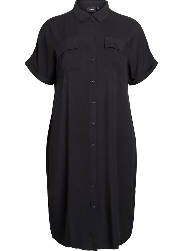 Long shirt dress with short sleeves, Black, Packshot image number 0