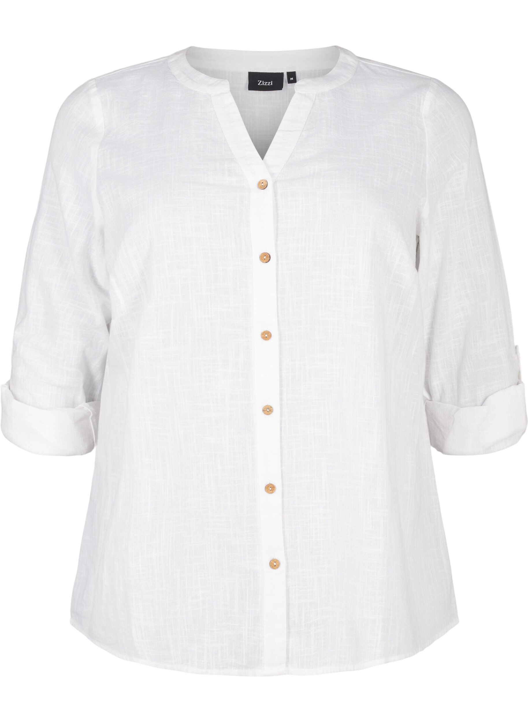 Cotton shirt blouse with a v-neck