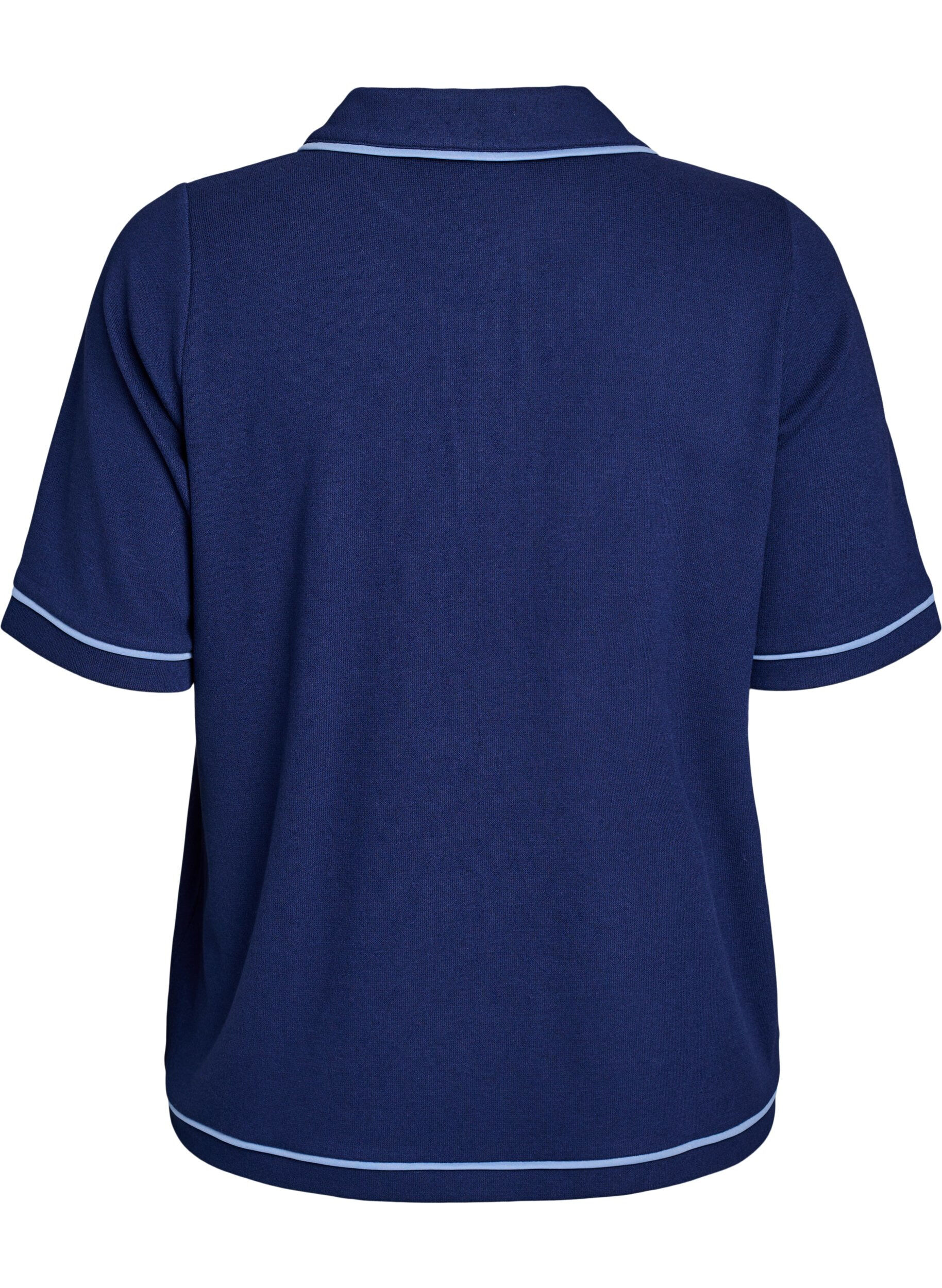 Zizzifashion Jersey polo shirt with contrast trims, Blue, Packshot image number 1