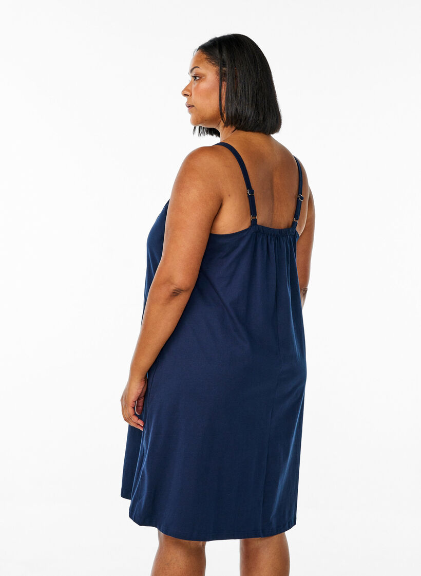 Knee-length strap dress in organic cotton, Blue, Model image number 2