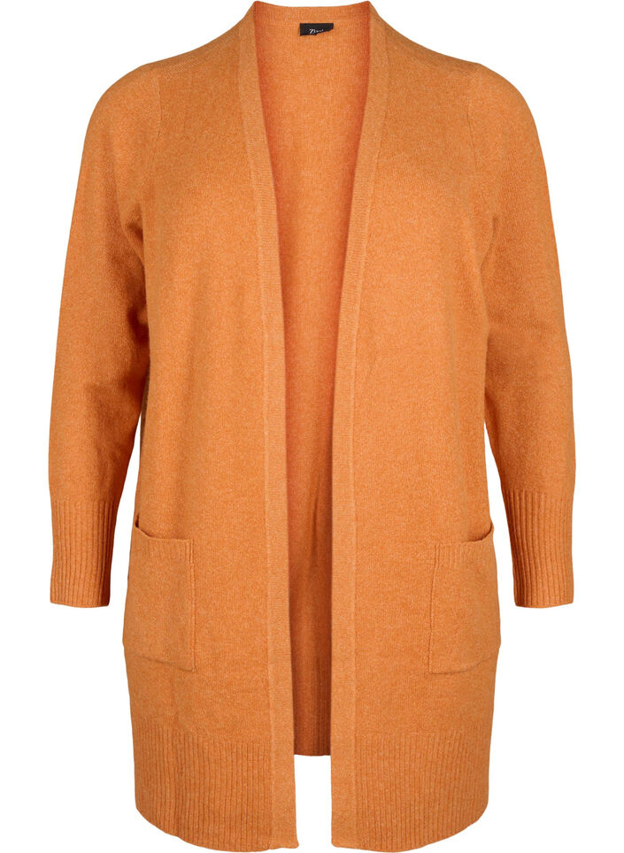 Ribbed Knit Cardigan with Pockets, Orange, Packshot image number 0