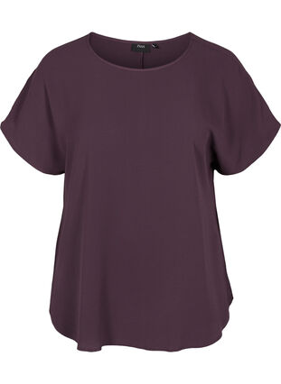 Blouse with short sleeves and a round neckline, Plum Perfect, Packshot image number 0