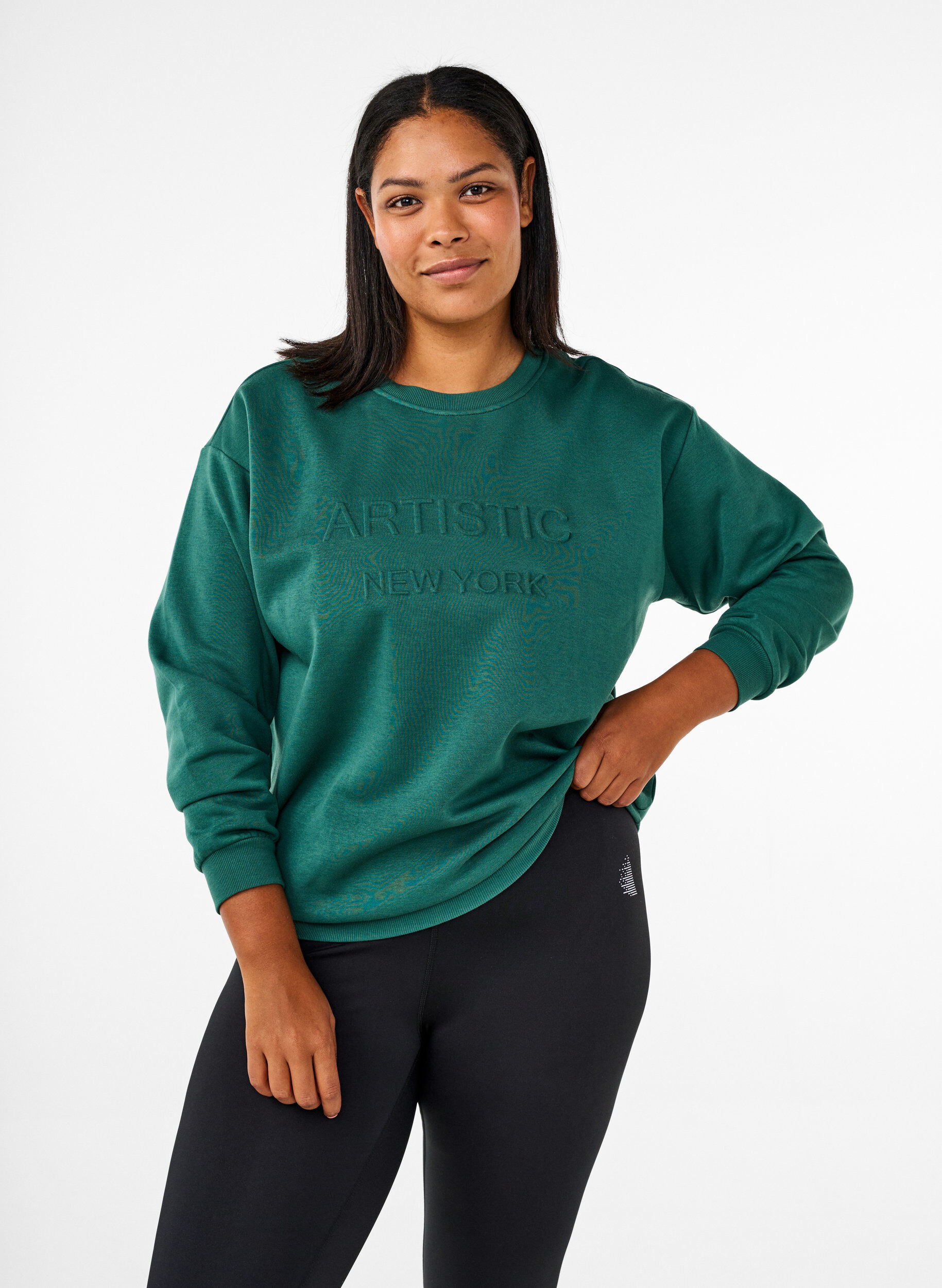 Zizzifashion Sweatshirt with terry text, Green, Model image number 0