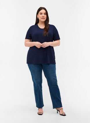 Short-sleeved t-shirt in ribbed fabric, Navy Blazer, Model image number 2