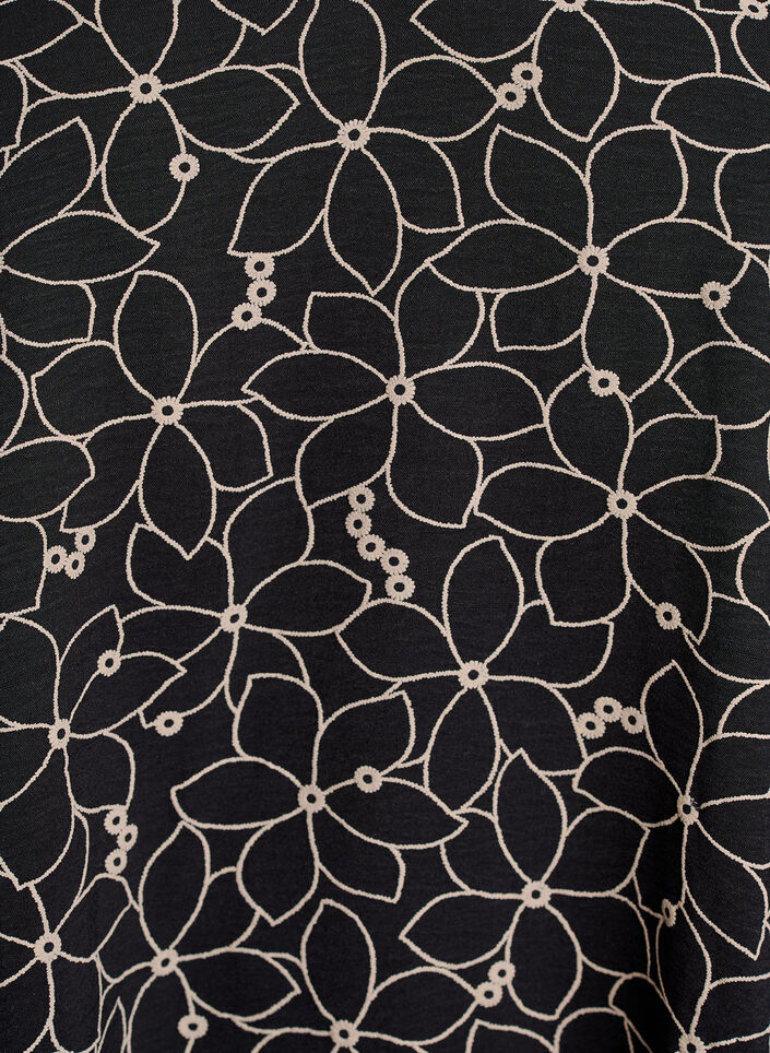 Tunic with an embroidered floral pattern and 3/4 sleeves, Black, Packshot image number 2
