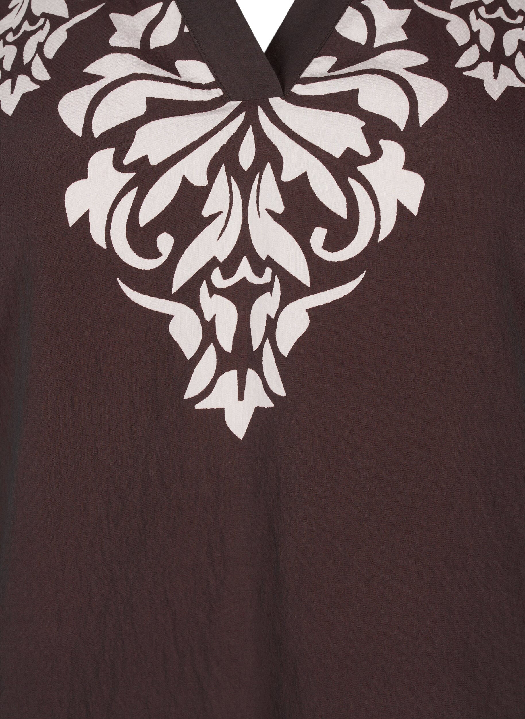 Zizzifashion Short-sleeved blouse with print and ruffles, Brown, Packshot image number 2