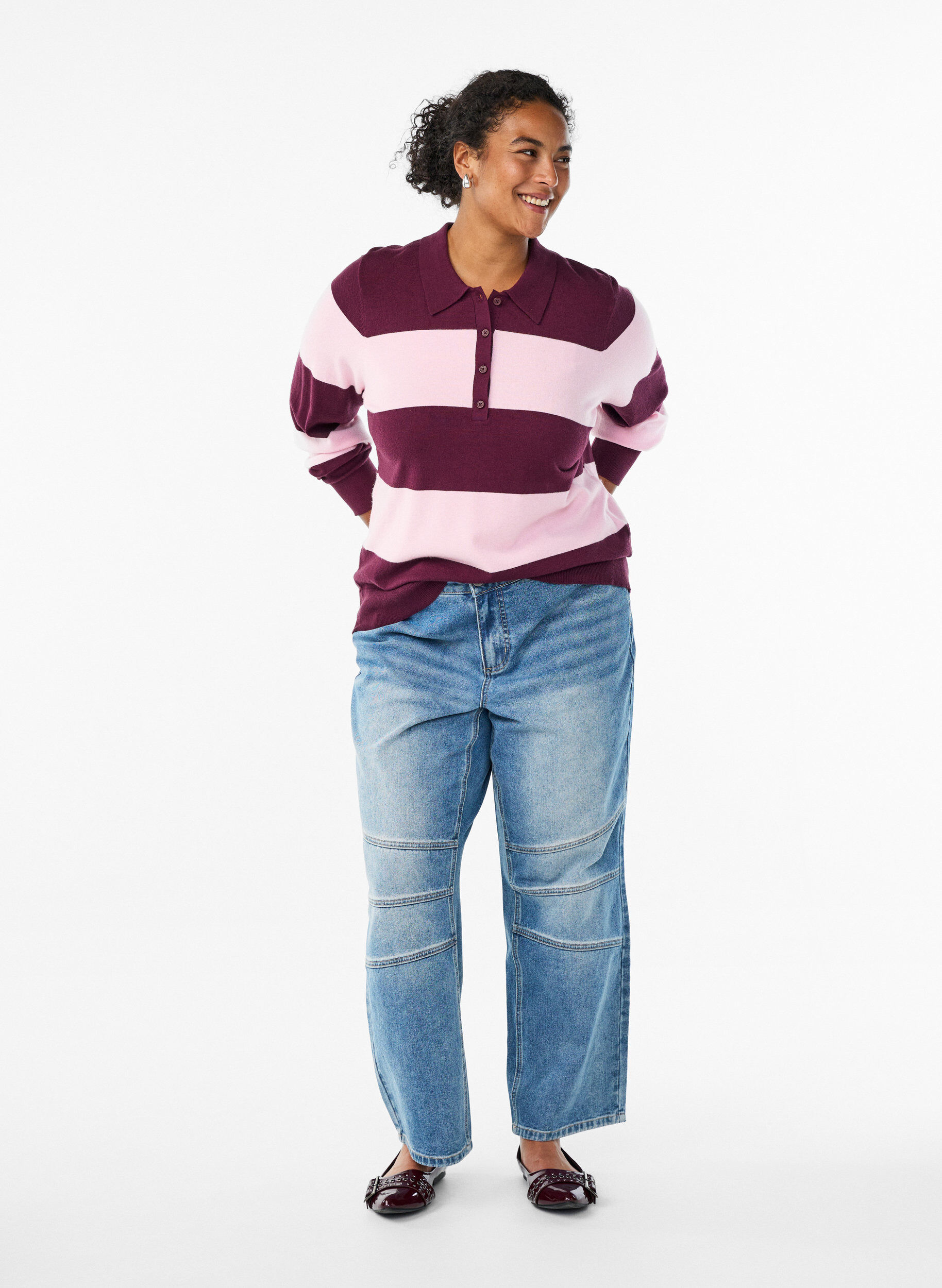 Zizzifashion Knit blouse with collar, Red, Model image number 1