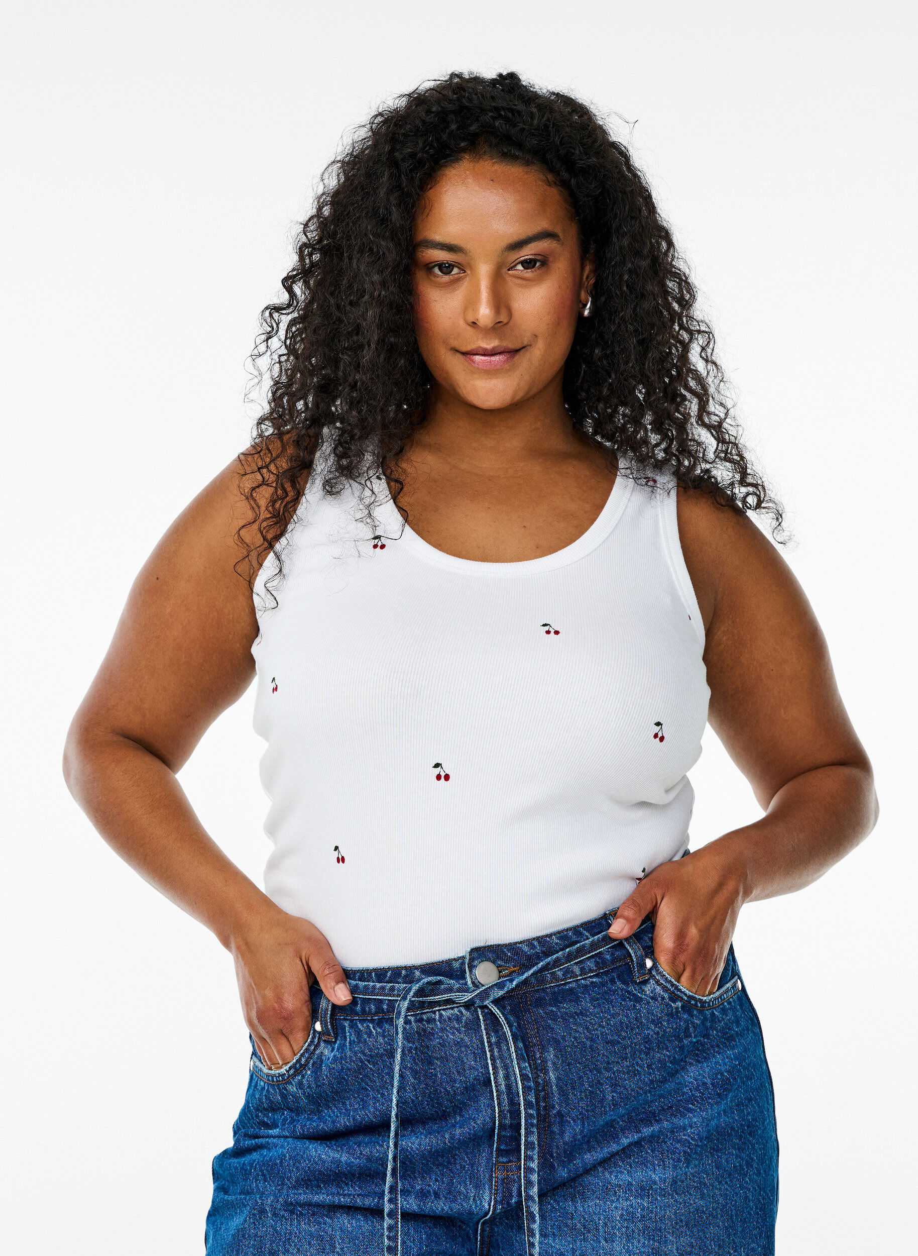 Zizzifashion Fitted top with motif, White, Model image number 0