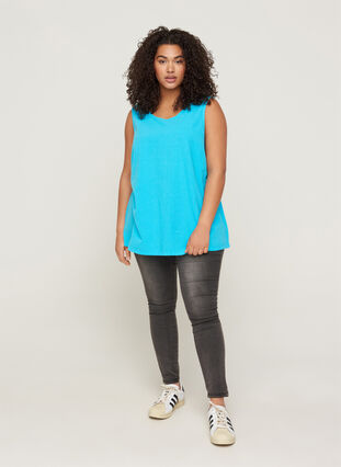 Sleeveless top in cotton, River Blue, Model image number 2
