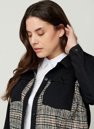 Denim jacket with check, Black, Model image number 2