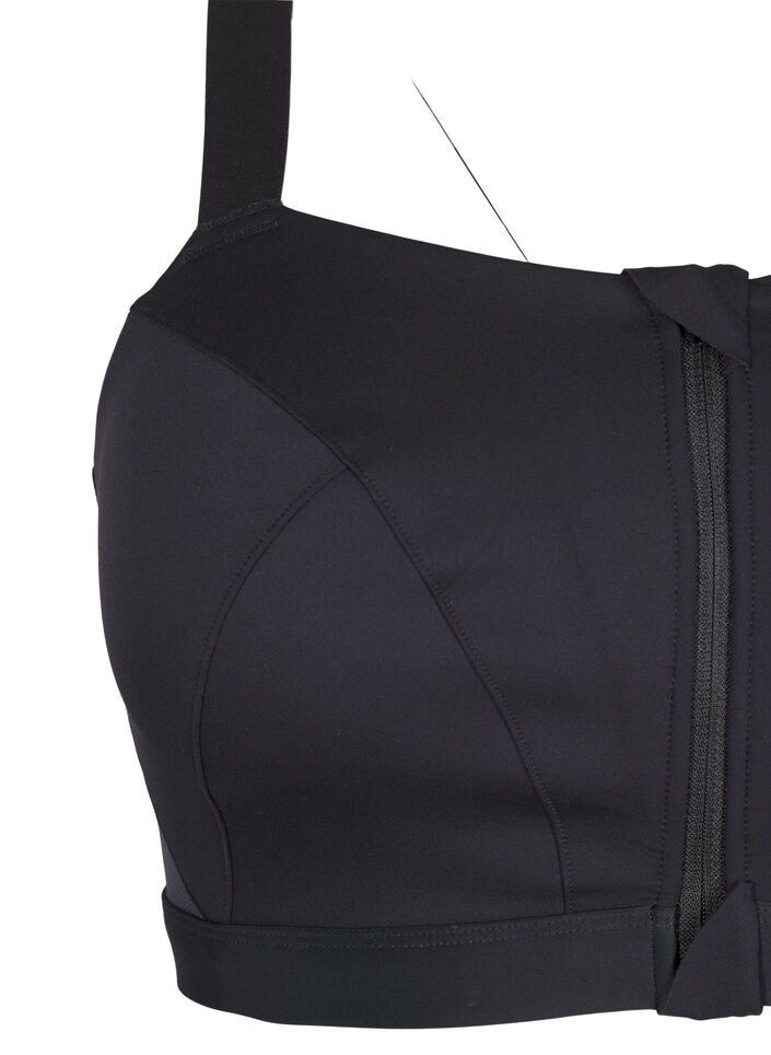 Sports bra with a front closure and high support, Black, Packshot image number 3