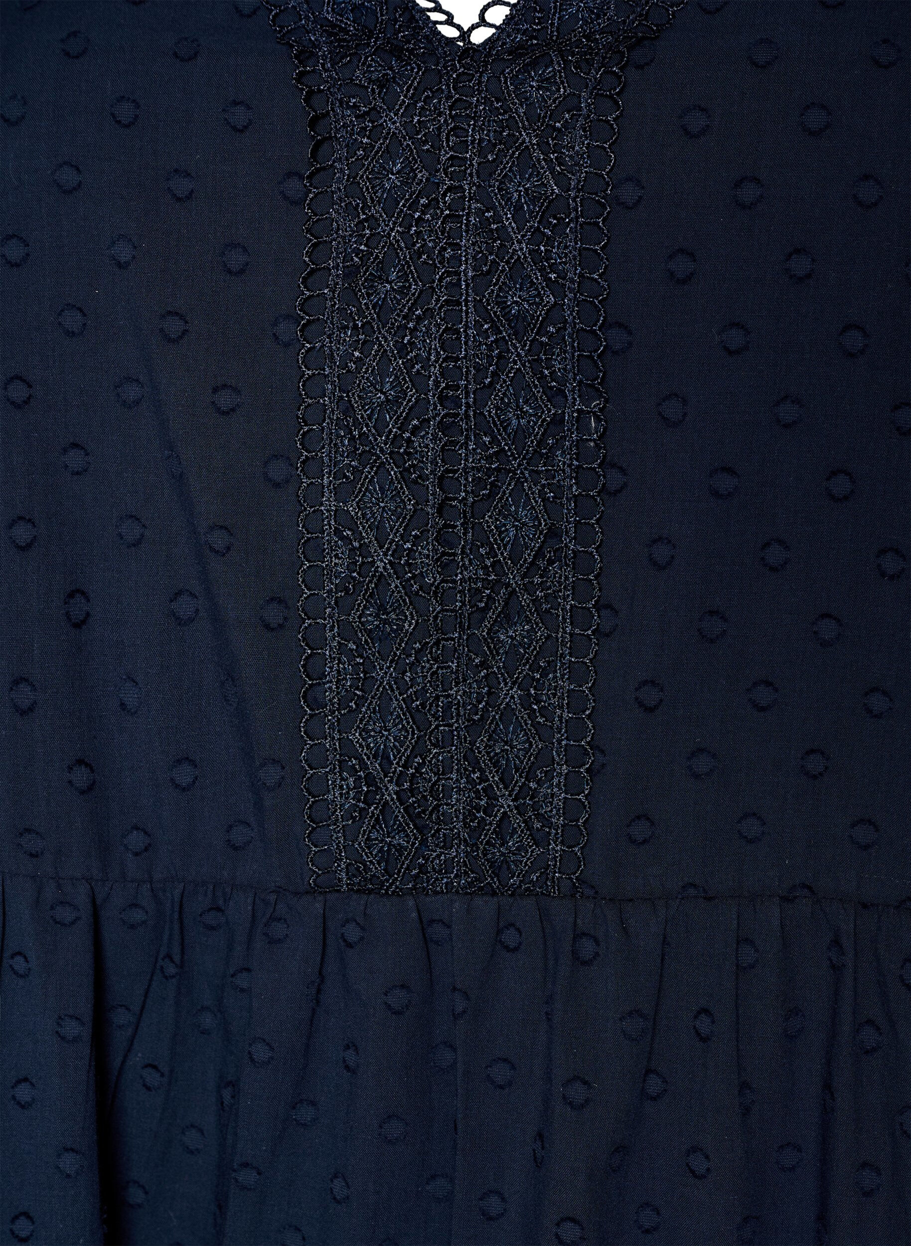 Zizzifashion Textured cotton midi dress with crochet details, Blue, Packshot image number 2