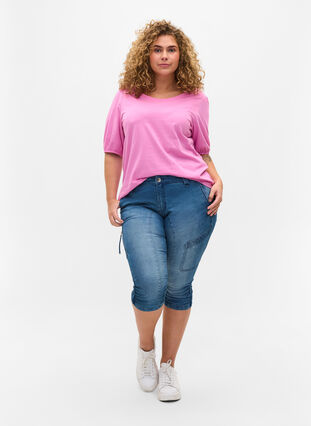 Cotton t-shirt with elbow-length sleeves, Cyclamen, Model image number 2