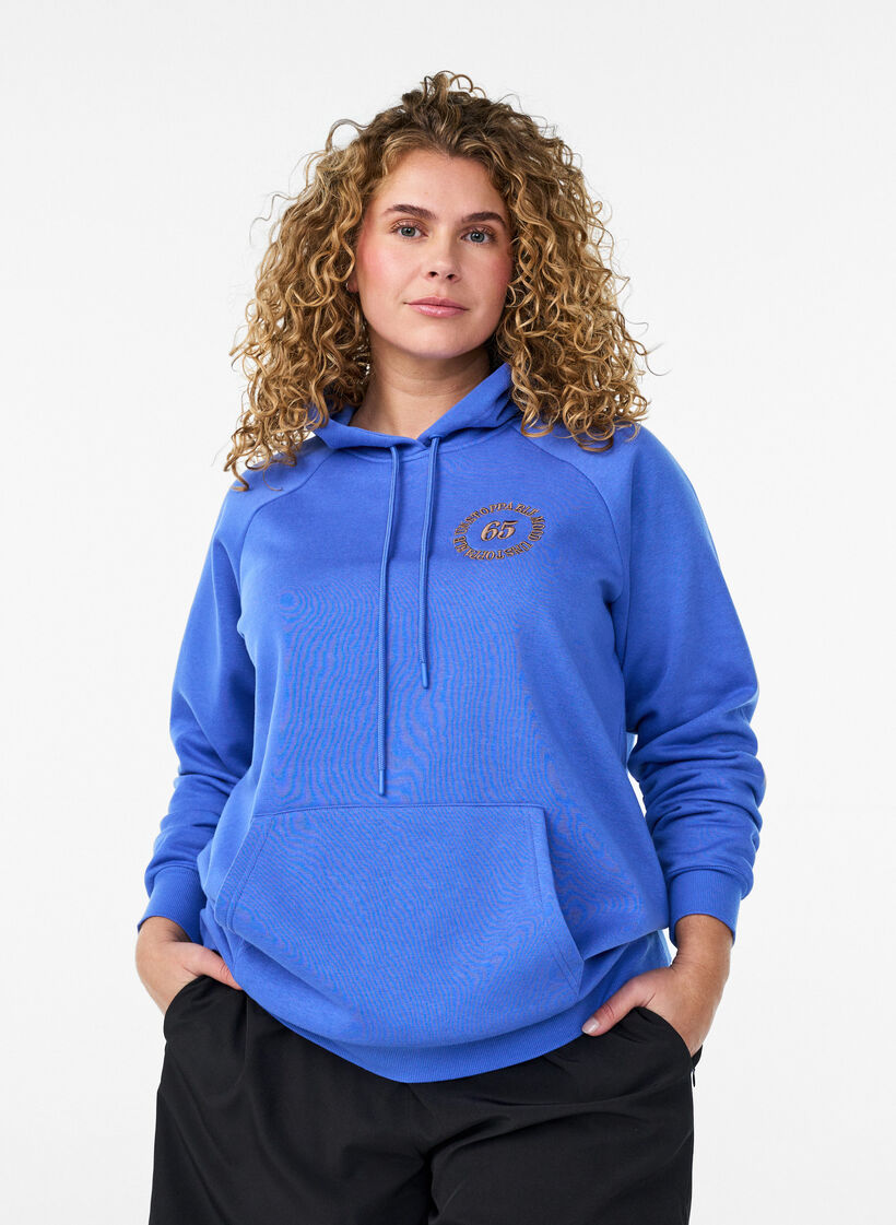 Hoodie with embroidered front motif, Blue, Model image number 0