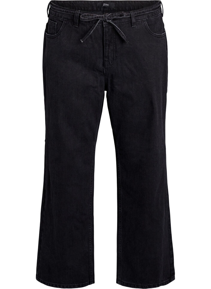 Straight fit jeans with a tie belt, Black, Packshot image number 0