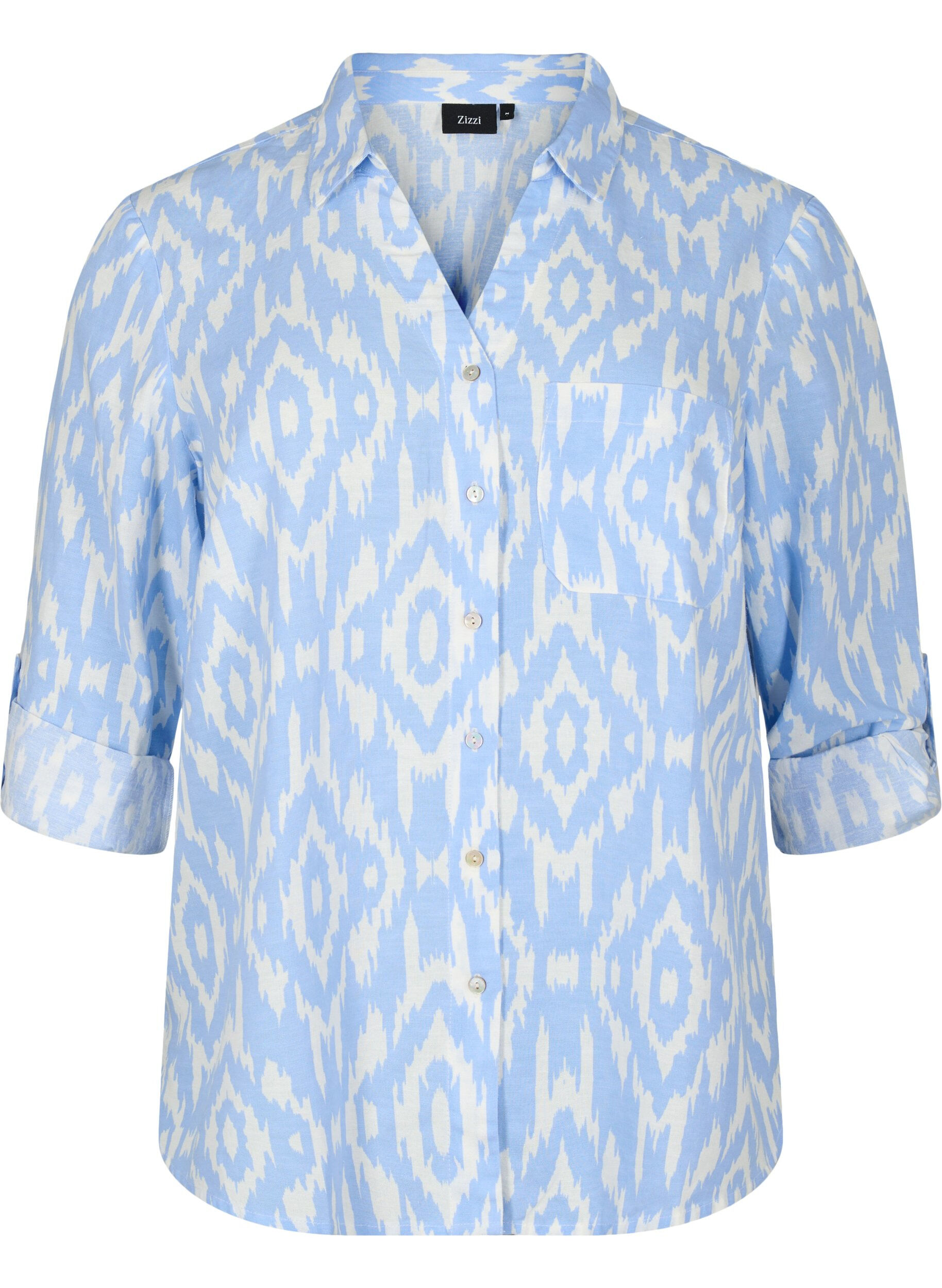 Zizzifashion Patterned shirt with linen, Serenity AOP, Packshot image number 0