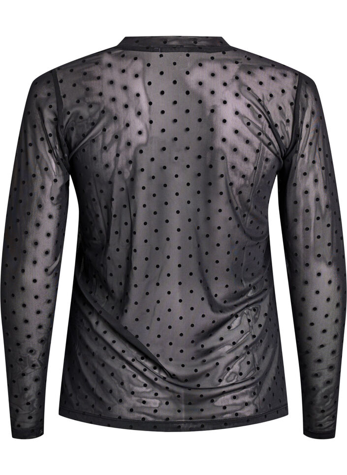 Mesh blouse with dots, Black, Packshot image number 1