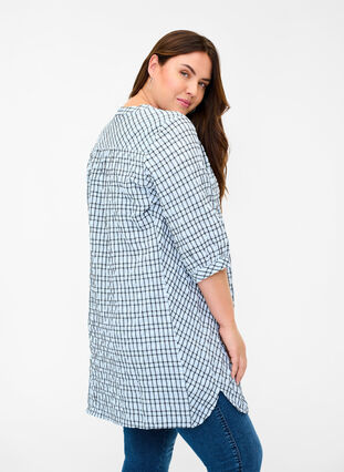 Checkered shirt tunic with 3/4 sleeves, Light Blue Check , Model image number 1