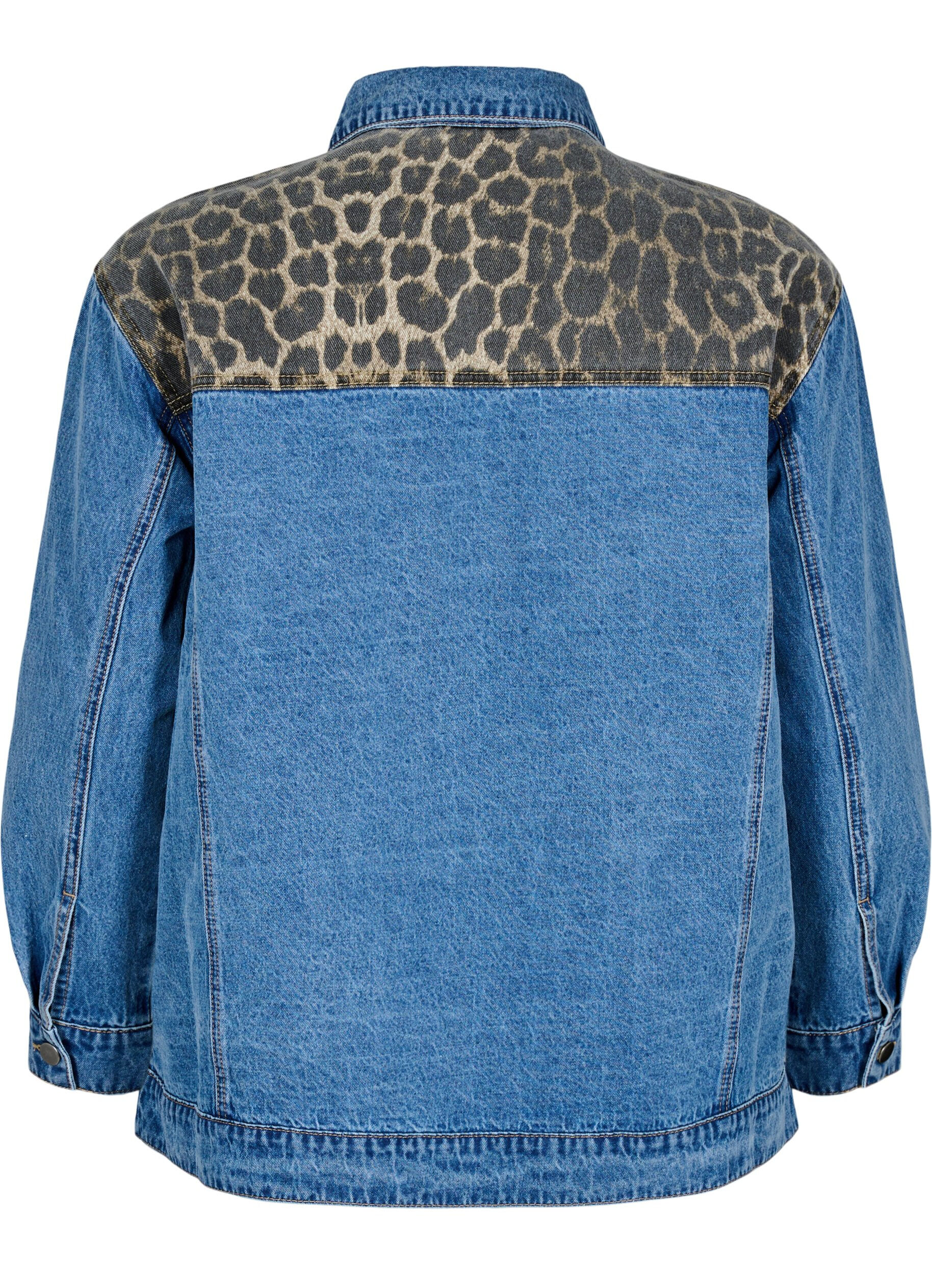 Zizzifashion Denim shirt with leopard print details, Blue, Packshot image number 1