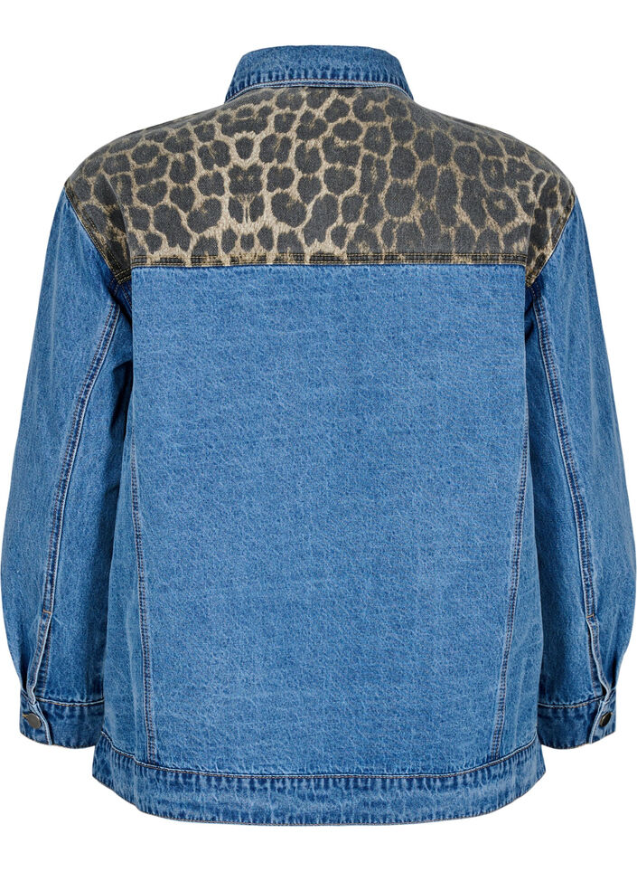 Denim shirt with leopard print details, Blue, Packshot image number 1