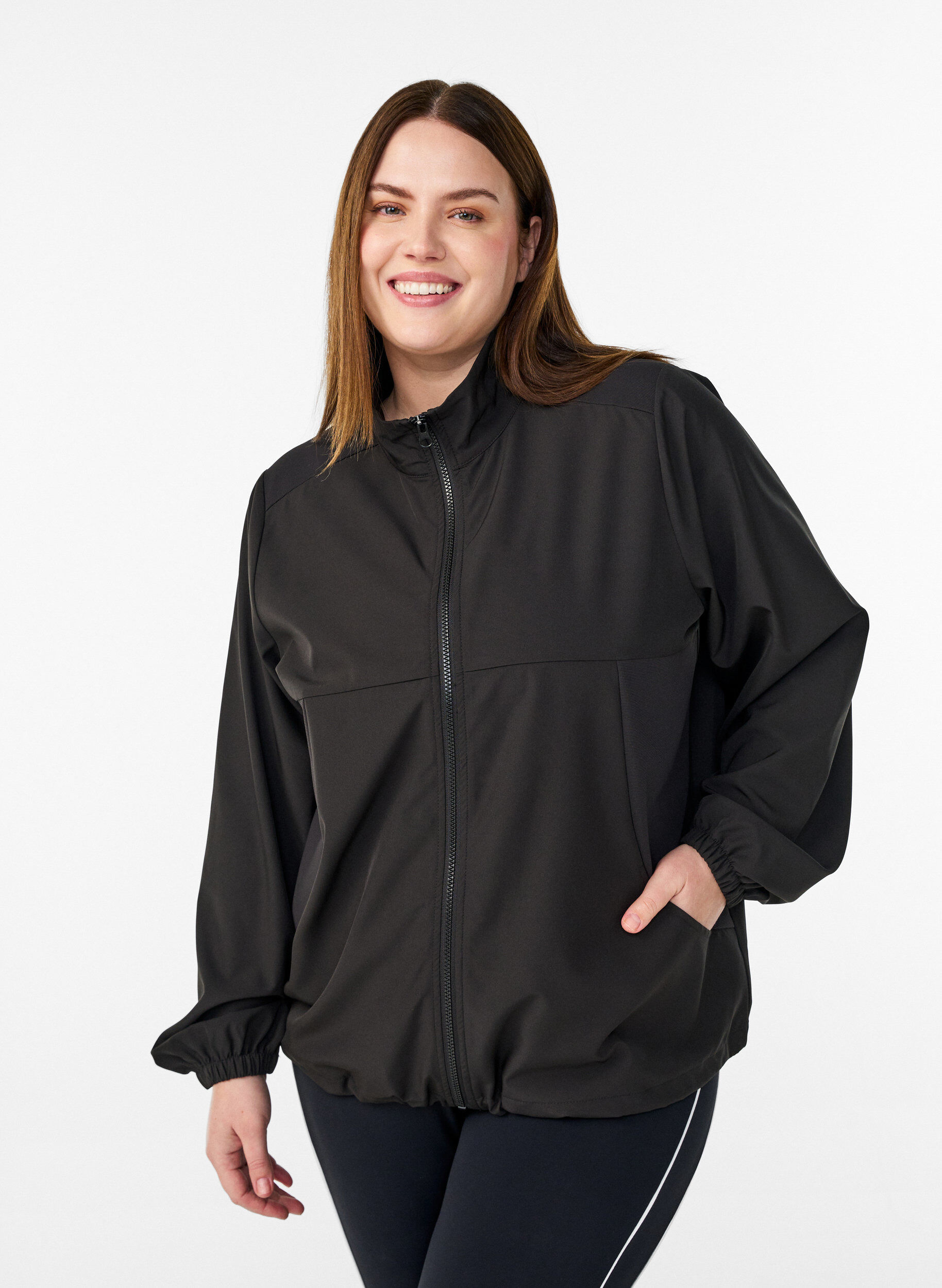 Zizzifashion Sporty lightweight jacket with a high neck and pockets, Black, Model image number 0