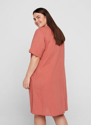 Short-sleeved dress in a cotton blend with linen, Canyon Rose, Model image number 1