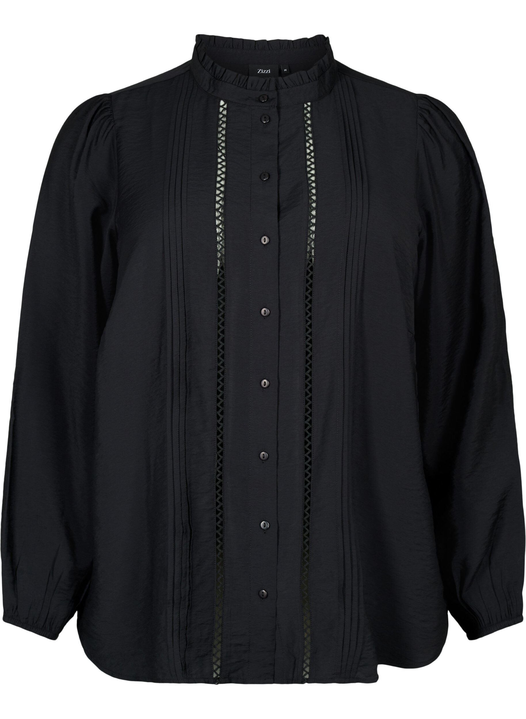 Zizzifashion Viscose shirt blouse with ruffle collar, Black, Packshot image number 0