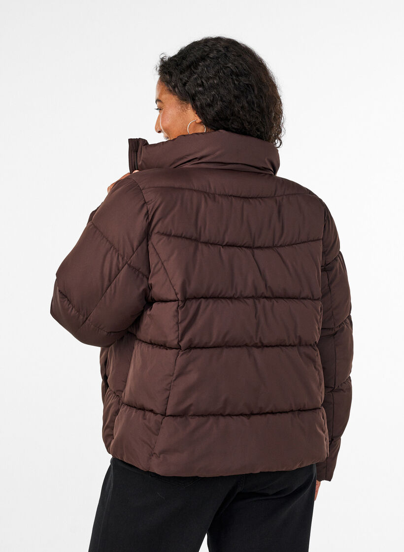 Short puffer jacket with a high collar, Brown, Model image number 2